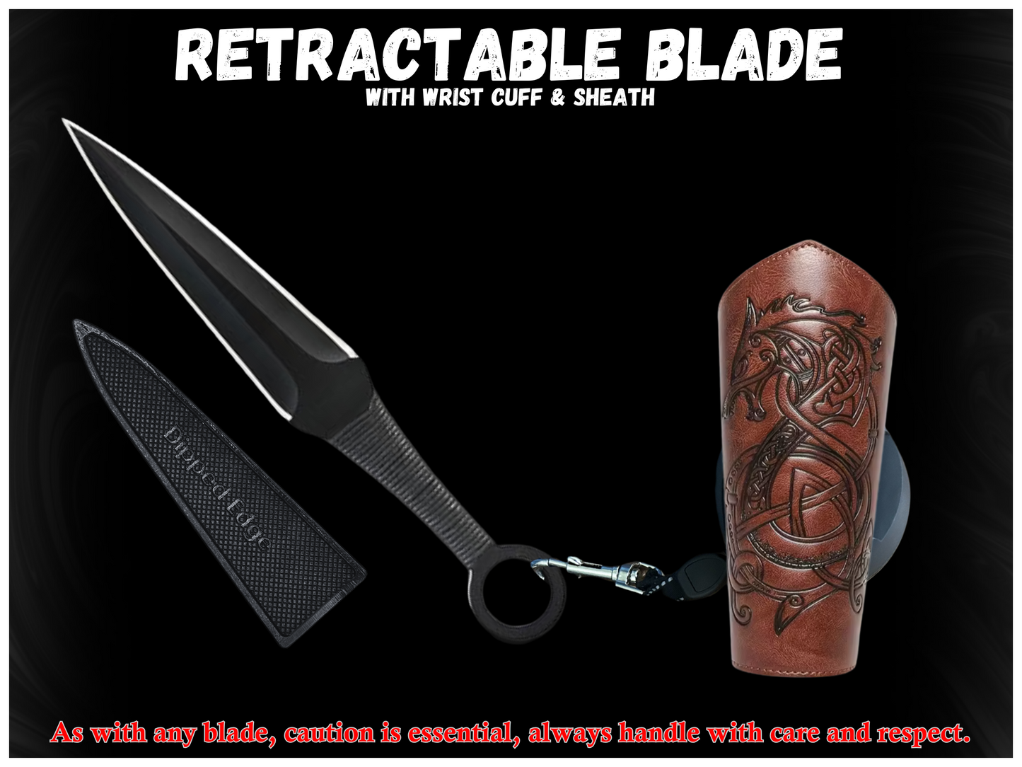 Retractable Kunai Throwing Knife 12" w Wrist Guard & Sheath